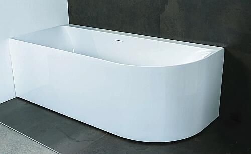 Luca Sanitair Primo bad half vrijstaand met dunne rand acryl 180x80cm wit afwerking chroom links LUPA1793