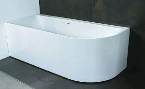 Luca Sanitair Primo bad half vrijstaand met dunne rand acryl 165x75cm wit afwerking chroom links LUPA1795