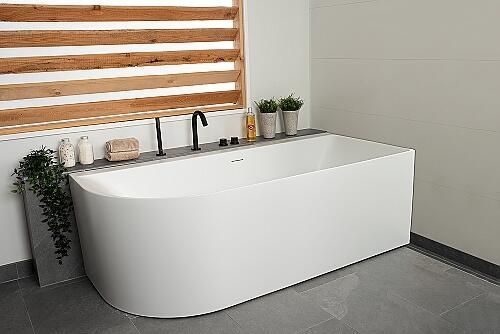 Luca Sanitair Primo bad half vrijstaand met dunne rand acryl 180x80cm mat wit afwerking chroom rechts LUPA1794M