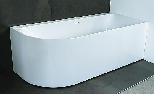 Luca Sanitair Primo bad half vrijstaand met dunne rand acryl 165x75cm wit afwerking chroom rechts LUPA1796