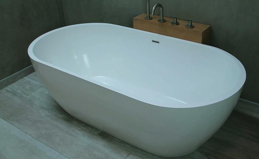 Luca Sanitair Vasca vrijstaand bad 160x80cm mineral stone met overloop wit glans