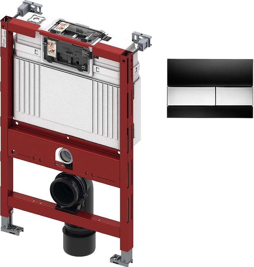 TECE inbouwreservoir 82cm front- planchetbediening met TECEsquare glas bedieningspaneel zwart chroom glans