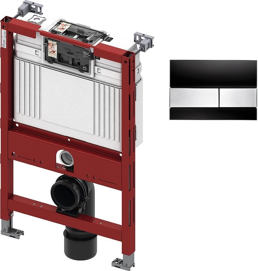 TECE inbouwreservoir 82cm front- planchetbediening met TECEsquare glas bedieningspaneel zwart RVS