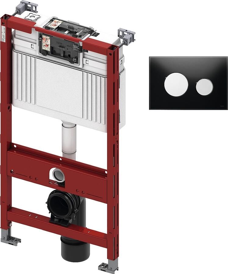 TECE inbouwreservoir 98cm front- planchetbediening met TECEloop glas bedieningspaneel zwart chroom glans