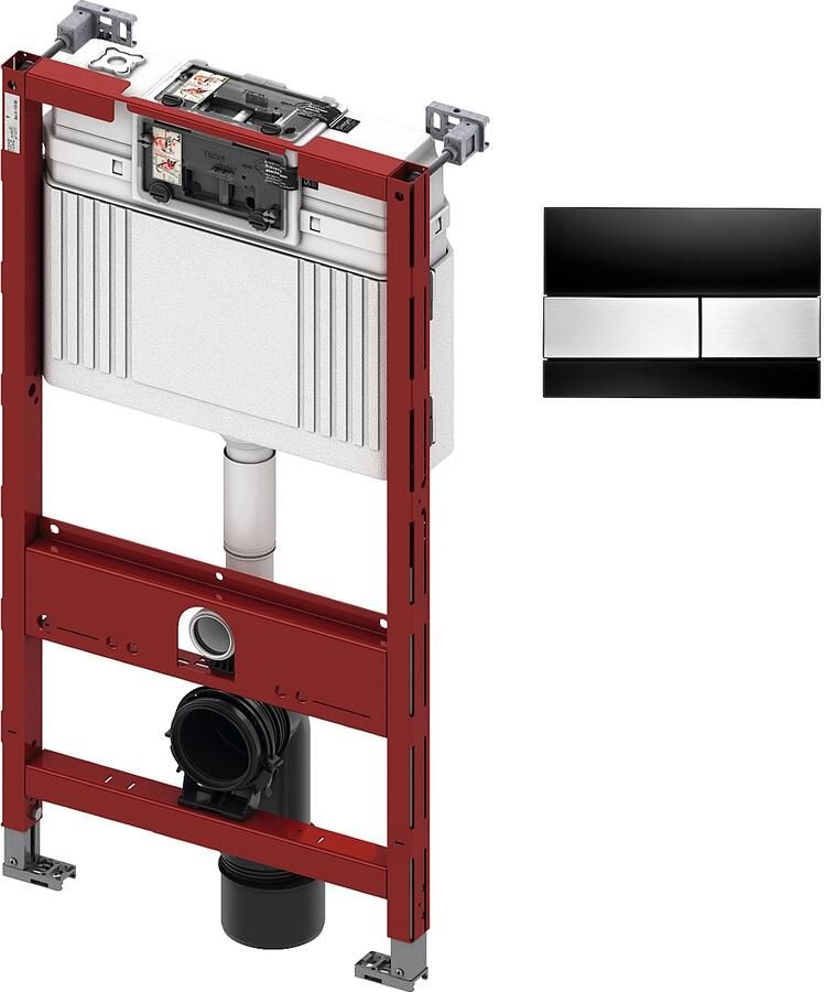 TECE inbouwreservoir 98cm front- planchetbediening met TECEsquare glas bedieningspaneel zwart chroom glans