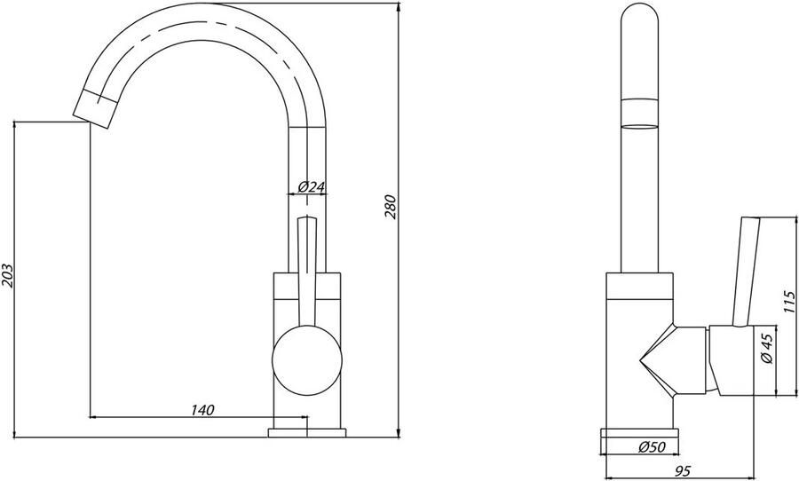 Aloni Creavit wastafelmengkraan draaibare uitloop 20 cm eenhendel mat zwart