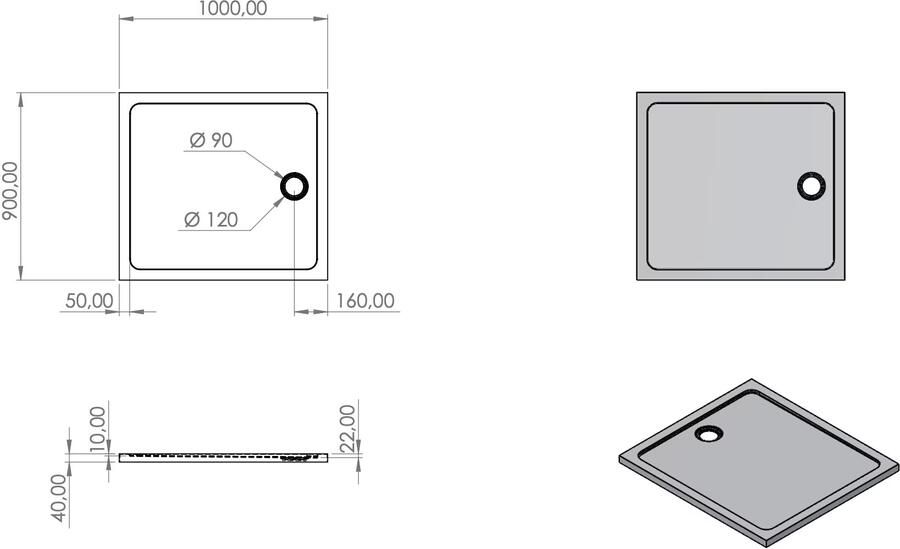 Aloni Douchebak | 100x90x4 cm | Excl.Sifon | Acryl | Rechthoek | Wit