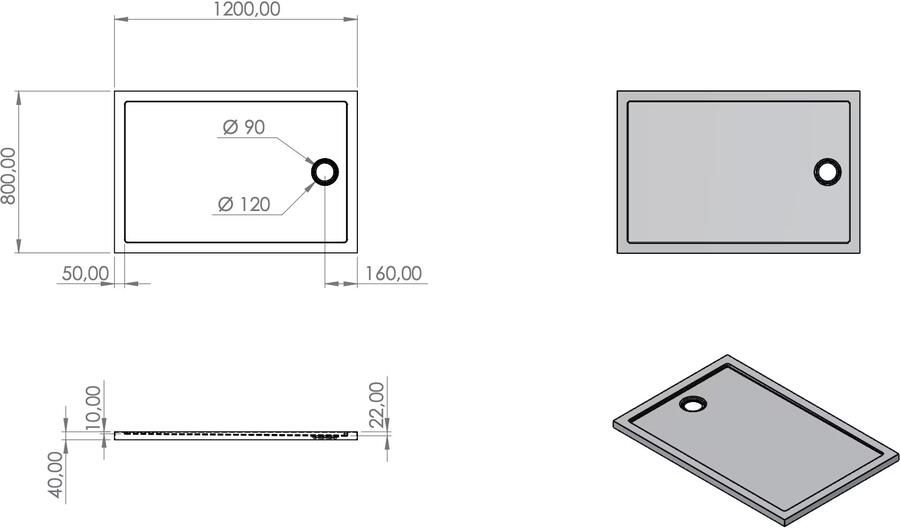 Aloni Douchebak | 120x80x4 cm | Excl.Sifon | Acryl | Rechthoek | Wit
