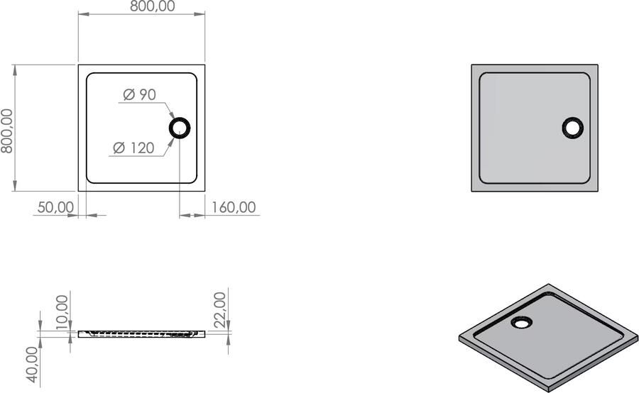 Aloni Douchebak | 80x80x4 cm | Excl.Sifon | Acryl | Vierkant | Wit