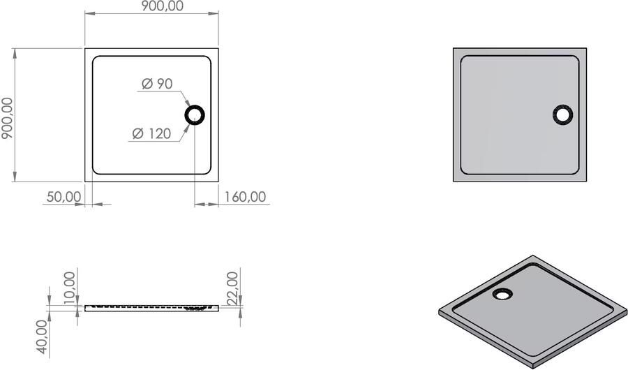 Aloni Douchebak | 90x90x4 cm | Excl.Sifon | Acryl | Vierkant | Wit