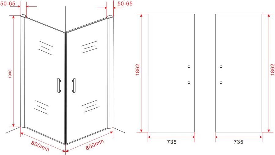 Aloni Douchecabine 80x80x190 cm | 2 Draaideuren | Helder glas | Chroom - Foto 2