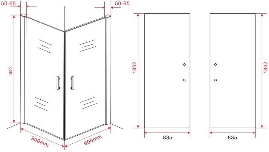 Aloni Douchecabine 90x90x190 cm | 2 Draaideuren | Helder glas | Chroom - Foto 2