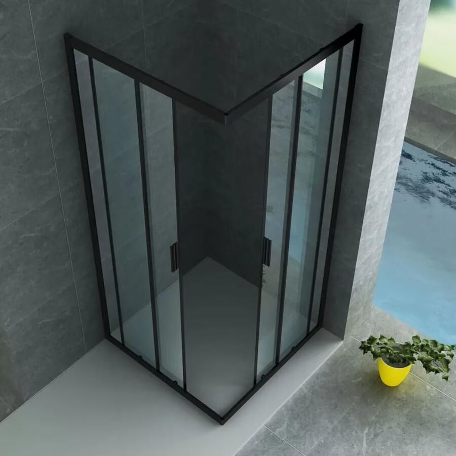 Aloni Douchecabine 80x80x195 cm | 2 Schuifdeuren | Helder glas | Mat zwart - Foto 3