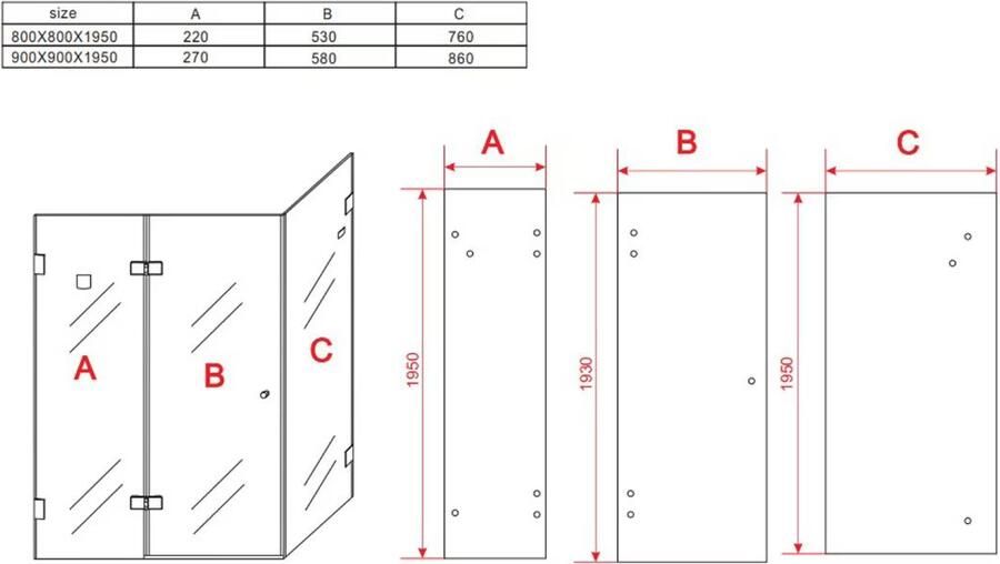 Aloni Douchecabine Anti-kalk | 80x80x190 cm | 1 Draaideur | Helder glas | Chroom - Foto 2