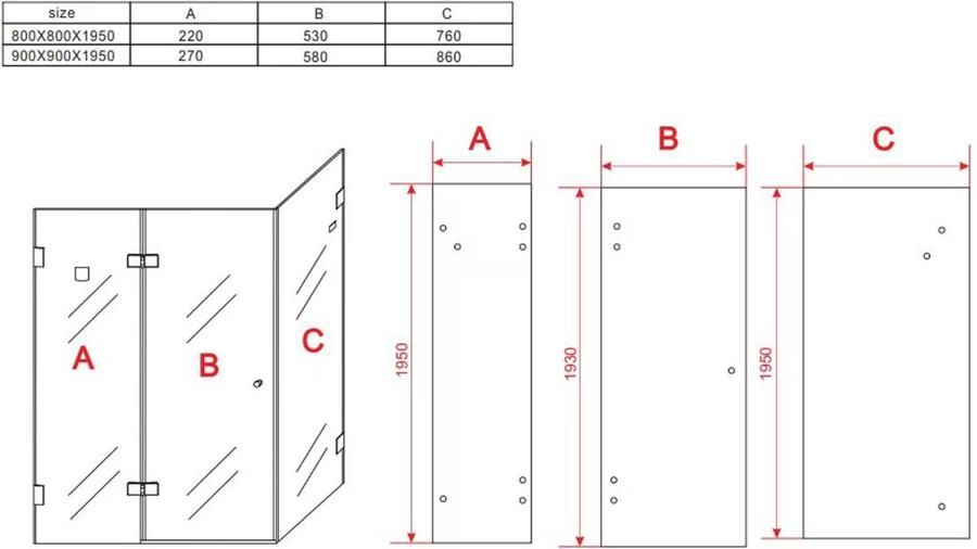 Aloni Douchecabine Anti-kalk | 90x90x190 cm | 1 Draaideur | Helder glas | Chroom - Foto 2