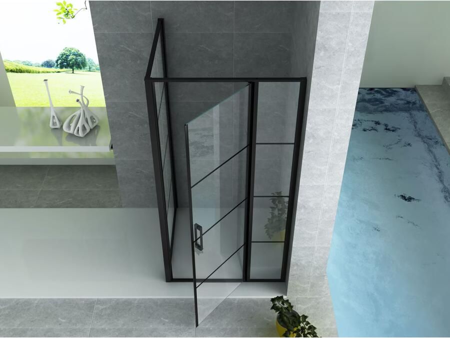 Aloni Douchecabine | Raster decor | 120x90x200 cm | 1 Draaideur | Helder glas | Zwart mat