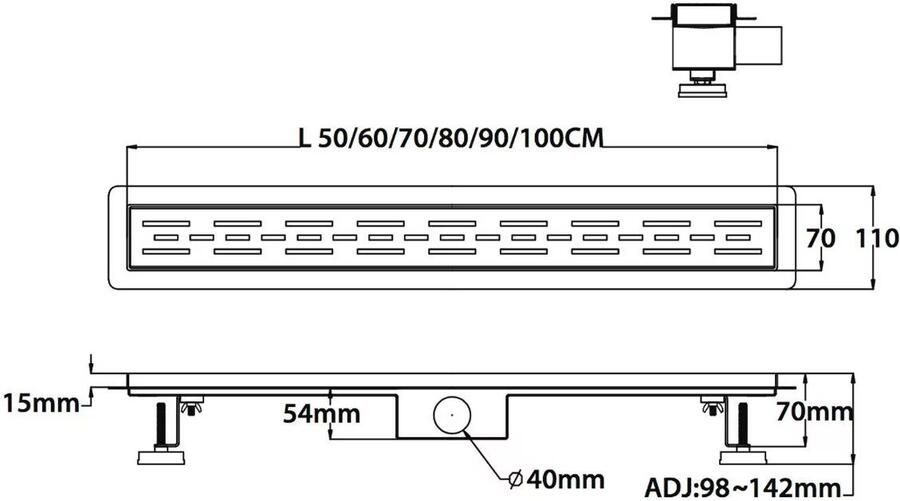 Aloni Douchegoot set | 100 cm | Met vloerflens | Met rooster | Zwart mat