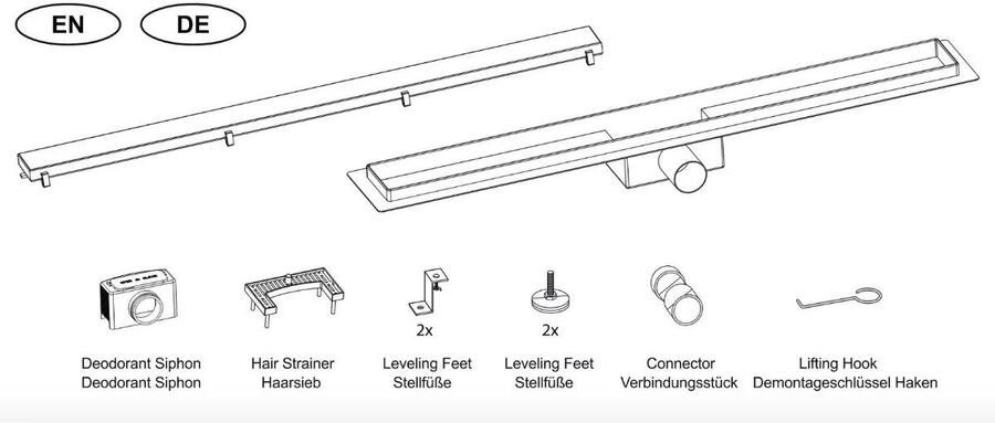Aloni Douchegoot set | 100 cm | Met vloerflens | Met rooster | Zwart mat - Foto 3