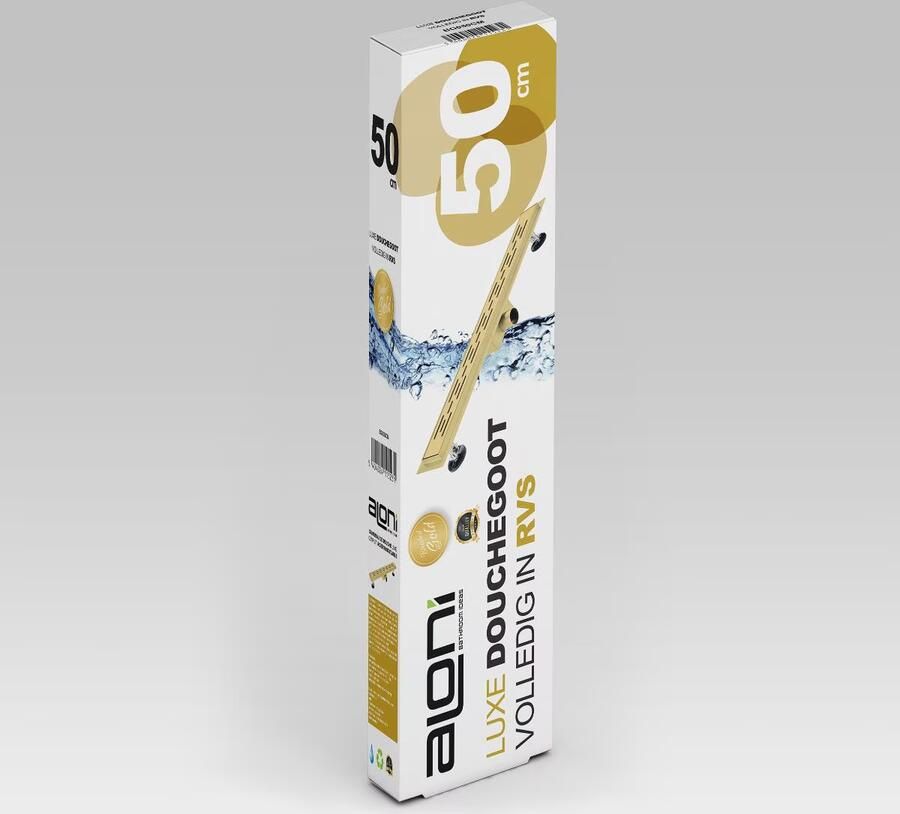 Aloni Douchegoot set | 70 cm | Met vloerflens | Met rooster | Goud geborsteld