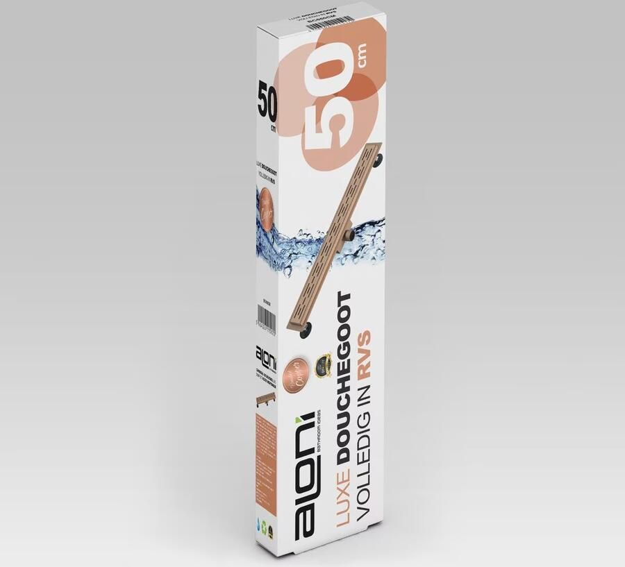 Aloni Douchegoot set | 50 cm | Met vloerflens | Met rooster | Koper geborsteld