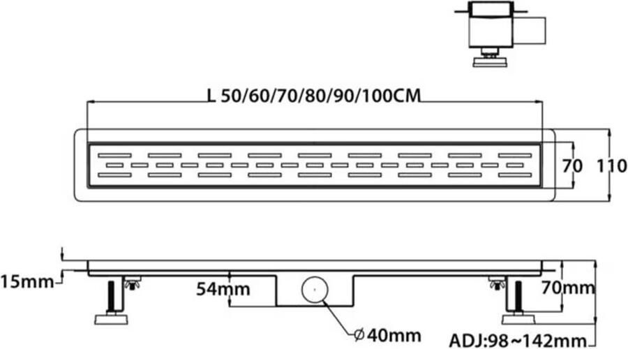 Aloni Douchegoot set | 70 cm | Met vloerflens | Met rooster | Zwart mat