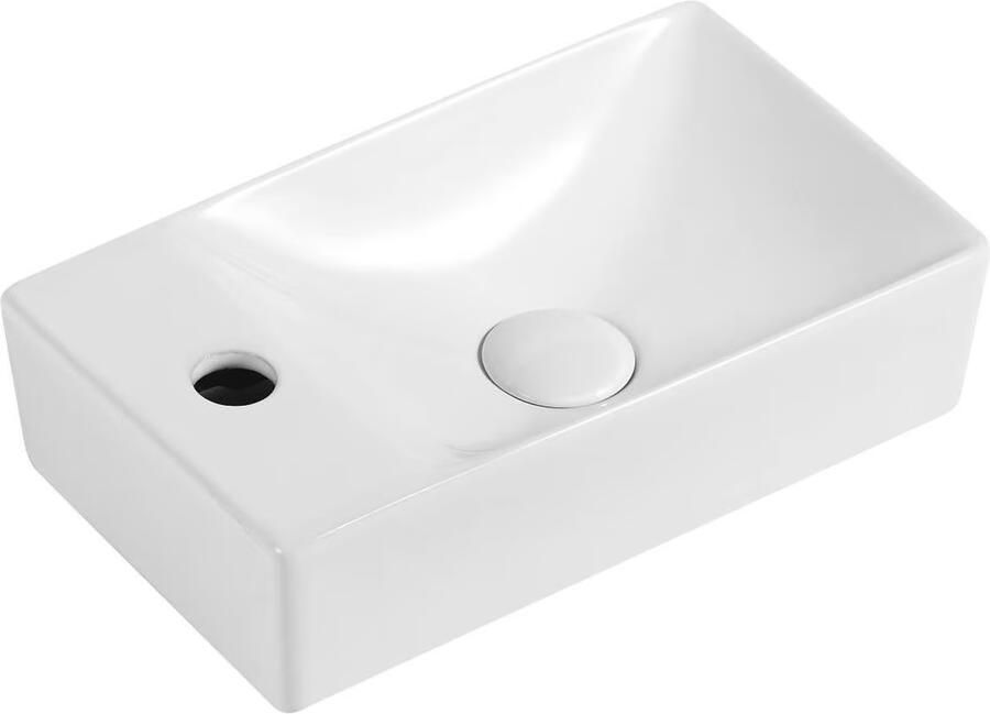 Aloni fonteinset wit 37X2X10 cm kraangat links met kraan sifon en waste in geborsteld goud