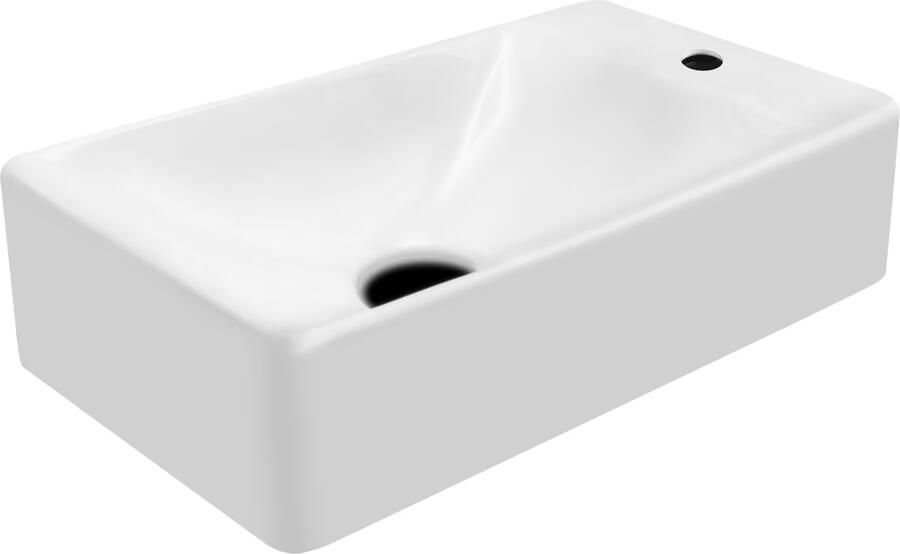 Aloni fonteinset wit 37X20X10 cm kraangat rechts met kraan sifon en waste in geborsteld koper - Foto 3