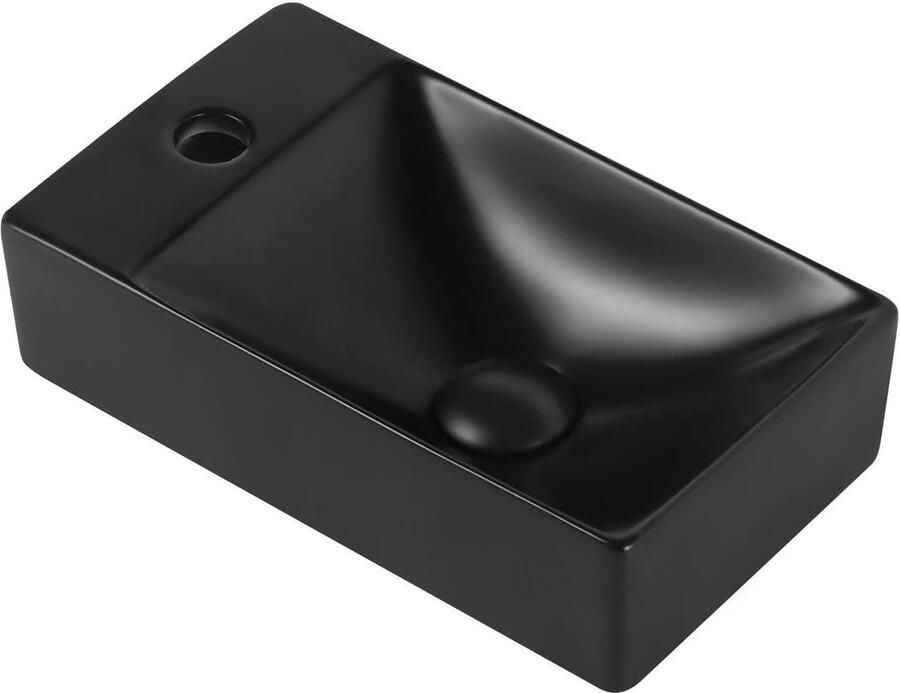 Aloni fonteinset zwart 37X20X10 cm kraangat links met kraan sifon en waste in geborsteld koper