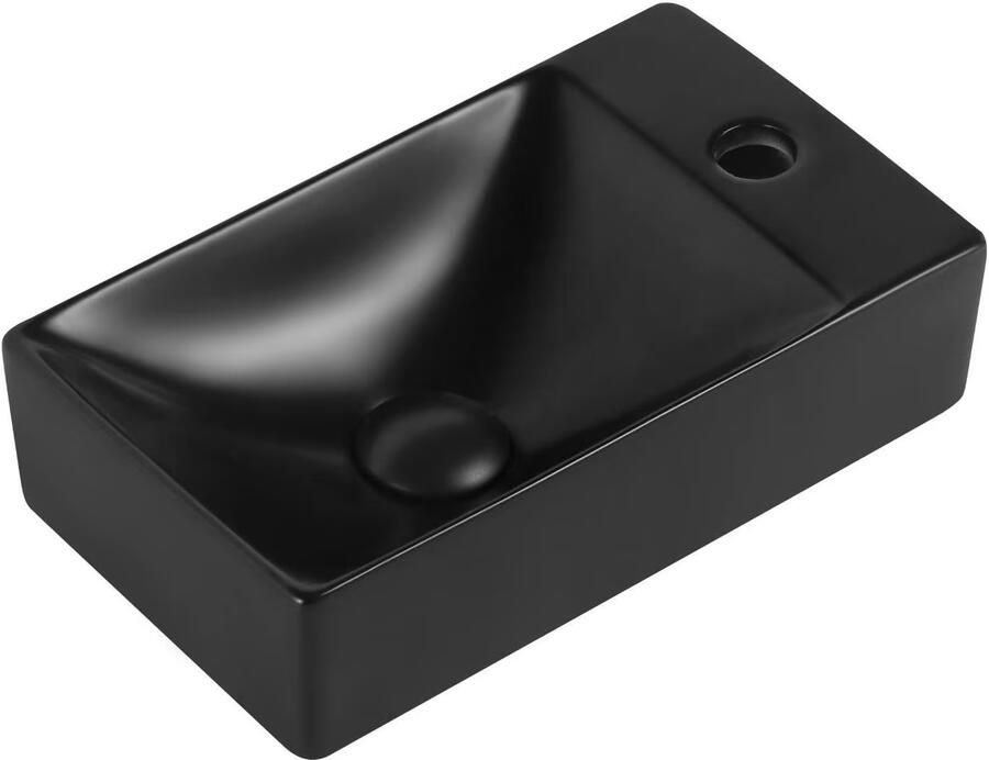 Aloni fonteinset zwart 37X20X10 cm kraangat rechts met kraan sifon en waste in geborsteld koper