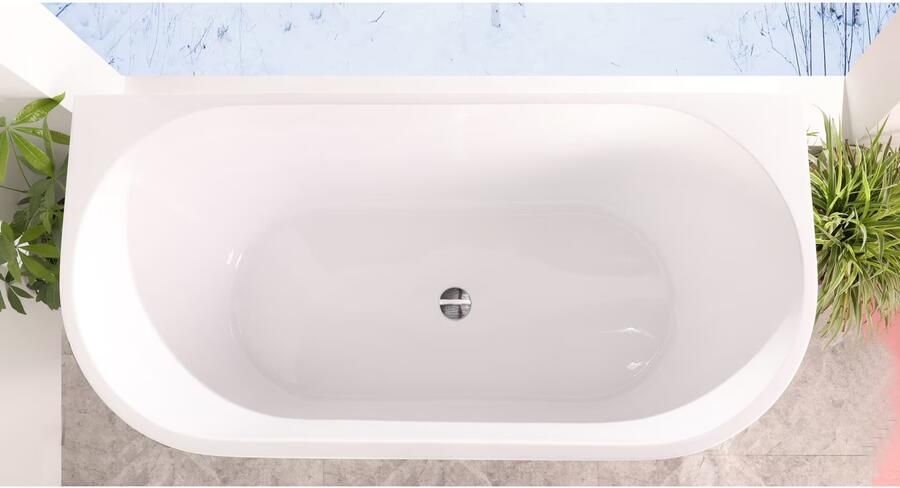 Aloni Half-vrijstaand bad | 170x80 cm | Acryl | Midden | Glans wit - Foto 3