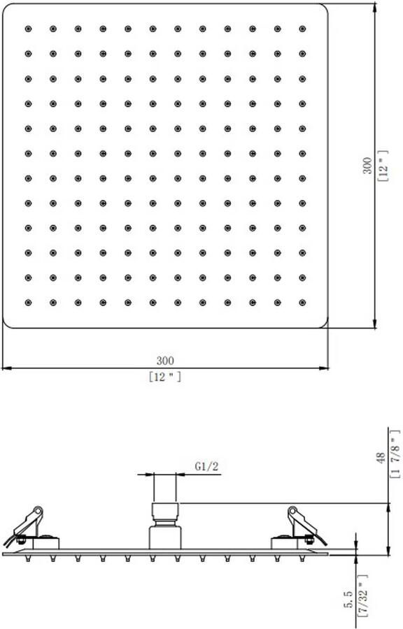 Aloni Hoofddouche | 30 cm | Aan plafond | RVS | Vierkant | Geborsteld koper