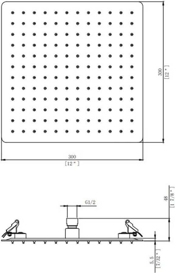 Aloni Hoofddouche | 30 cm | Aan plafond | RVS | Vierkant | Gun metal