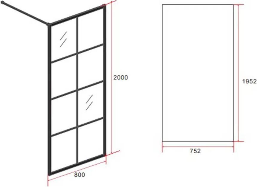 Aloni Inloopdouche | 80x200 cm | Nano-coating | Incl.Stabilisatiestang | Helder glas | Mat zwart