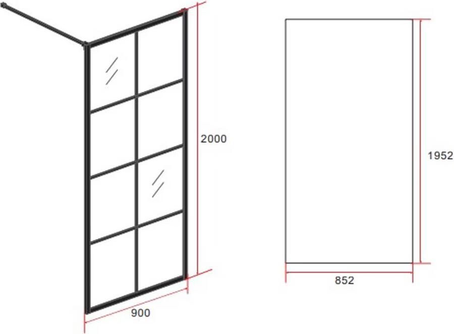 Aloni Inloopdouche | 90x200 cm | Nano-coating | Incl.Stabilisatiestang | Helder glas | Mat zwart - Foto 1