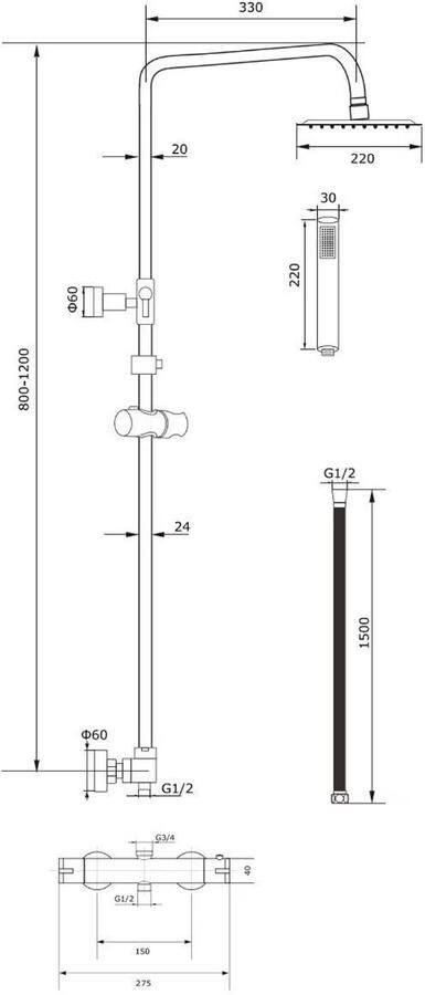 Aloni Regendouche set | opbouw | Thermostaatkraan | 2-weg | Rond | Goud geborsteld - Foto 2