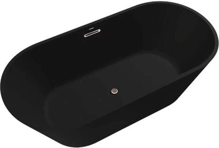 Aloni Vrijstaand bad Bauci | 170x70 cm | Incl.Badplug | Met overloop | Solid surface | Vrijstaand | Ovaal | Zwart - Foto 3