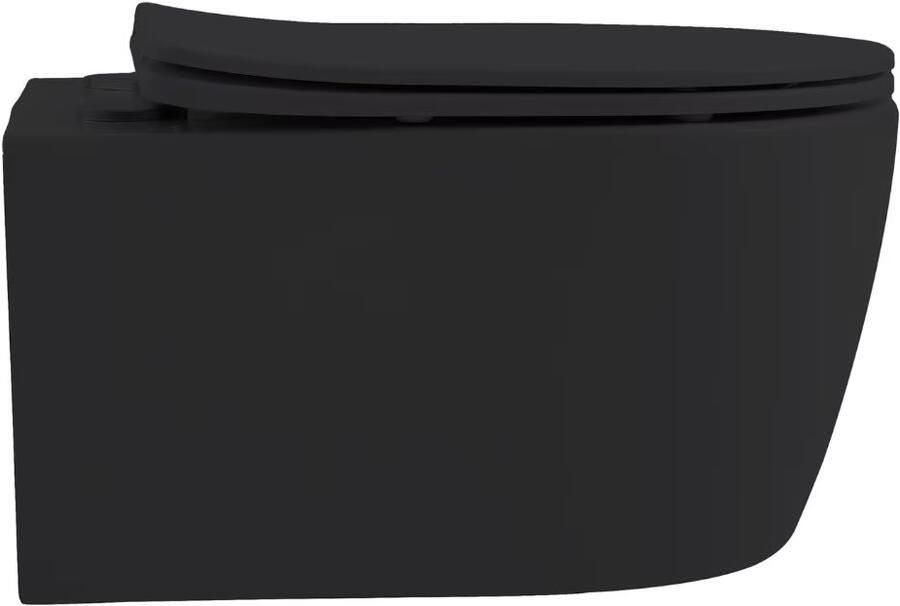 Aloni Wandcloset Pro | 49 cm | Zonder spoelrand | Wandhangend | Incl.Softclose zitting | Keramiek | Zwart mat - Foto 3