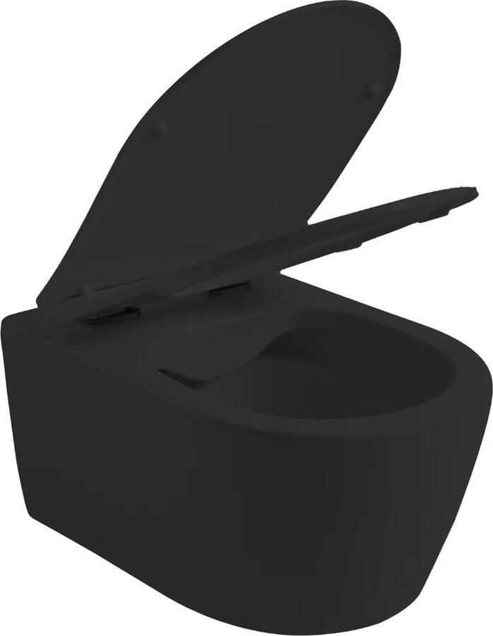 Aloni Wandcloset Pro | 49 cm | Zonder spoelrand | Wandhangend | Incl.Softclose zitting | Keramiek | Zwart mat