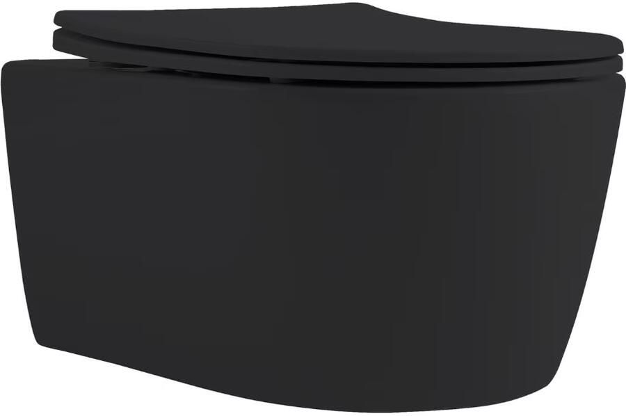 Aloni Wandcloset Pro | 49 cm | Zonder spoelrand | Wandhangend | Incl.Softclose zitting | Keramiek | Zwart mat - Foto 2