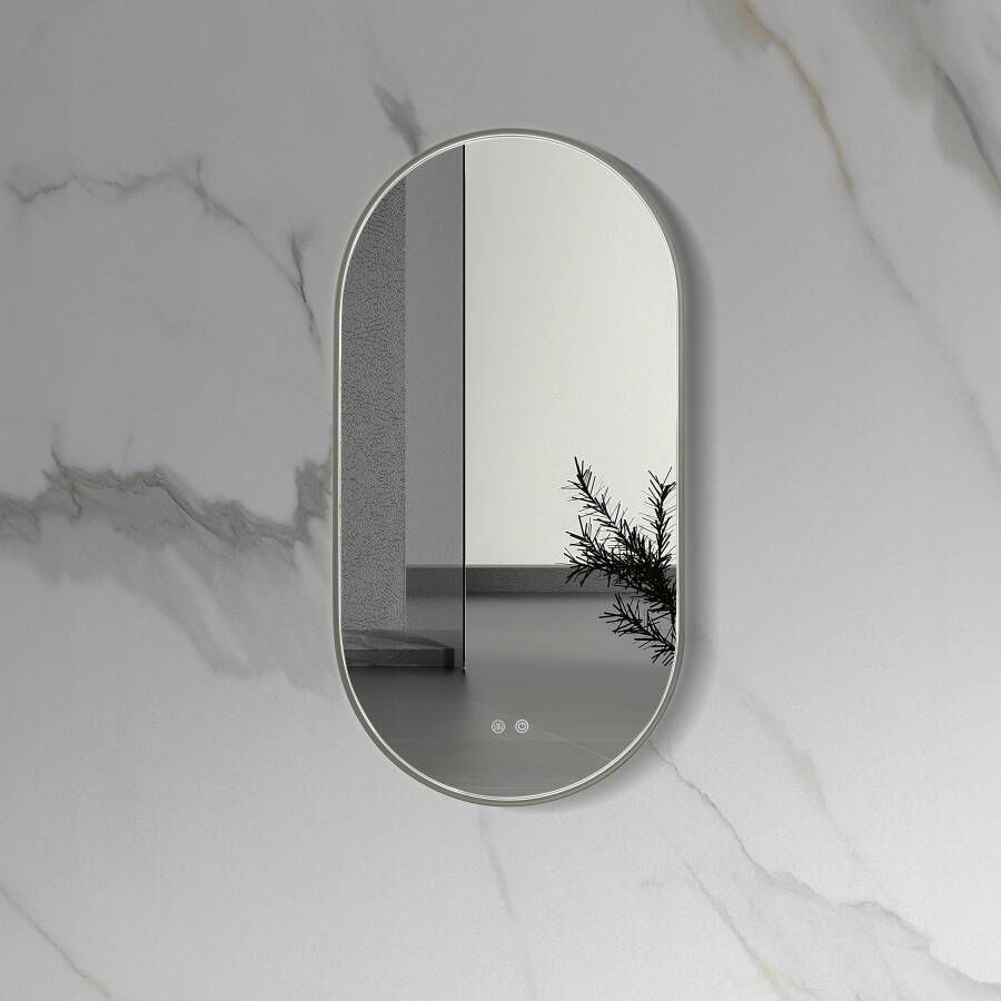 Aloni Badkamerspiegel 100x50 cm | Ovaal | Directe verlichting | Touch button | Met spiegelverwarming | Gunmetal frame