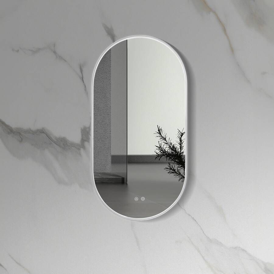 Aloni Badkamerspiegel 100x50 cm | Ovaal | Directe verlichting | Touch button | Met spiegelverwarming | Rvs frame