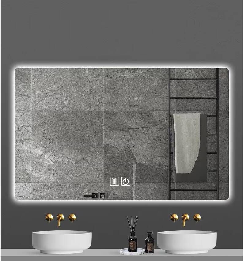 Aloni Badkamerspiegel Queen | 100x60 cm | Rechthoekig | Indirecte LED verlichting | Touch button | Met spiegelverwarming