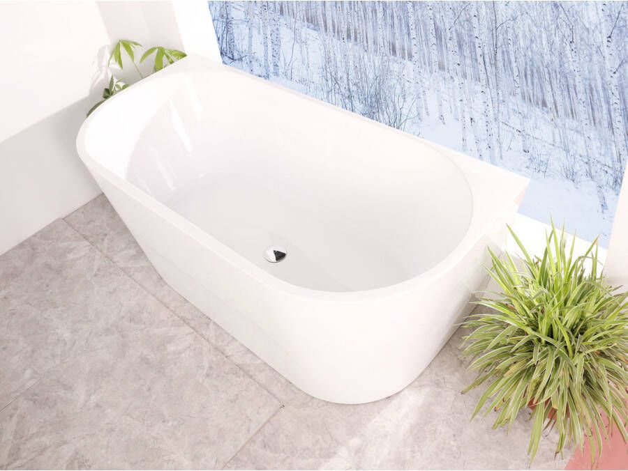 Aloni Half-vrijstaand bad | 170x80 cm | Acryl | Midden | Ovaal | Wit glans