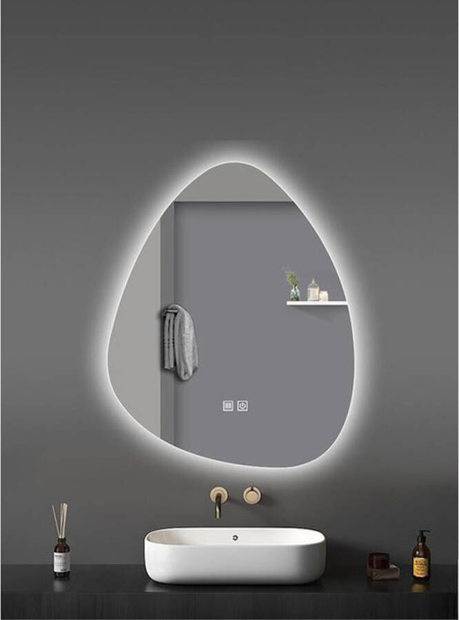 Aloni Badkamerspiegel Uovo | 80x60 cm | Organisch | Indirecte LED verlichting | 2 Touch buttons | Met verwarming