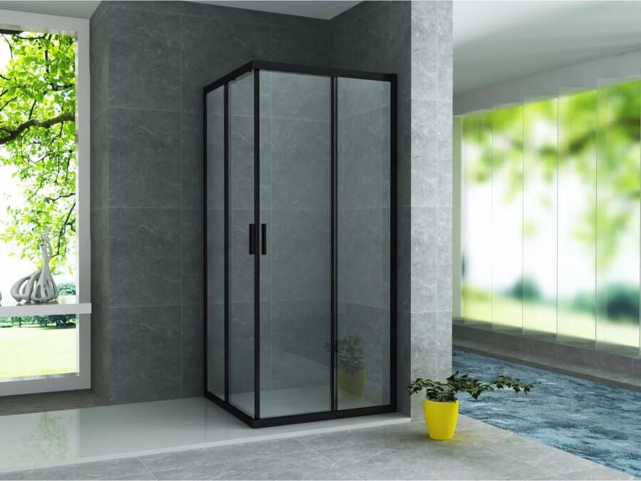 Aloni Douchecabine 80x80x195 cm | 2 Schuifdeuren | Helder glas | Mat zwart