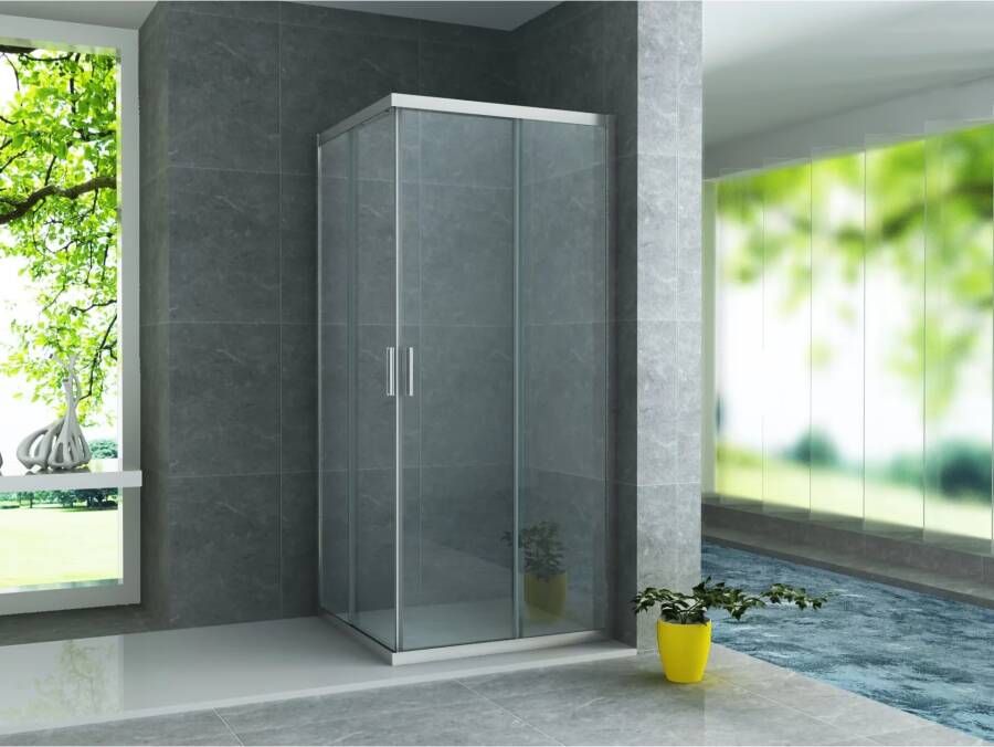 Aloni Douchecabine 90x90x195 cm | 2 Schuifdeuren | Helder glas | Chroom