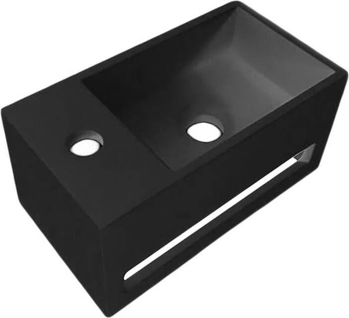 Aloni Fontein Solid | 36x21x16 cm | Solid Surface | Links montage | 1 kraangat | Rechthoek | Mat zwart