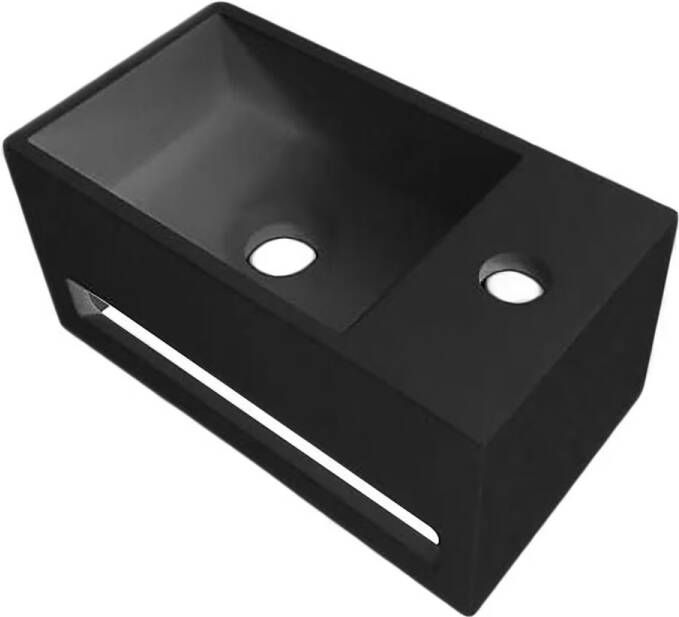 Aloni Fontein Solid | 36x21x16 cm | Solid Surface | Rechts montage | 1 kraangat | Rechthoek | Mat zwart