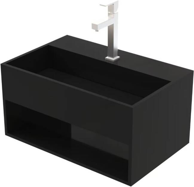 Aloni Fontein Solid | 50x32.4x25 cm | Solid Surface | Wandmontage | 1 kraangat | Rechthoek | Mat zwart