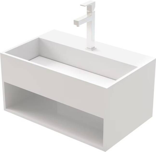 Aloni Fontein Solid | 50x32.4x25 cm | Solid Surface | Wandmontage | 1 kraangat | Rechthoek | Wit mat